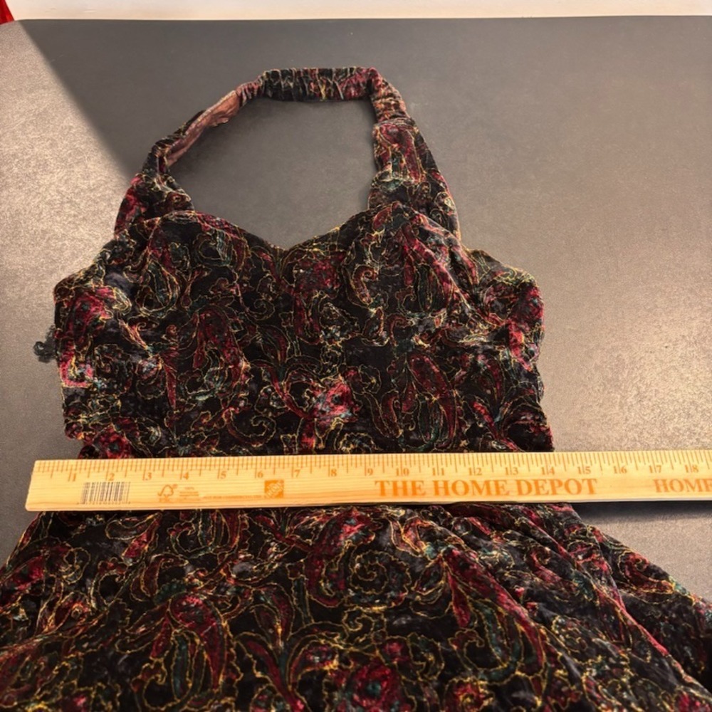 Masquerade VGT Y2K Velvet Floral Halter Sweetheart Neck Mini Dress Flare SZ 9 - Picture 8 of 11